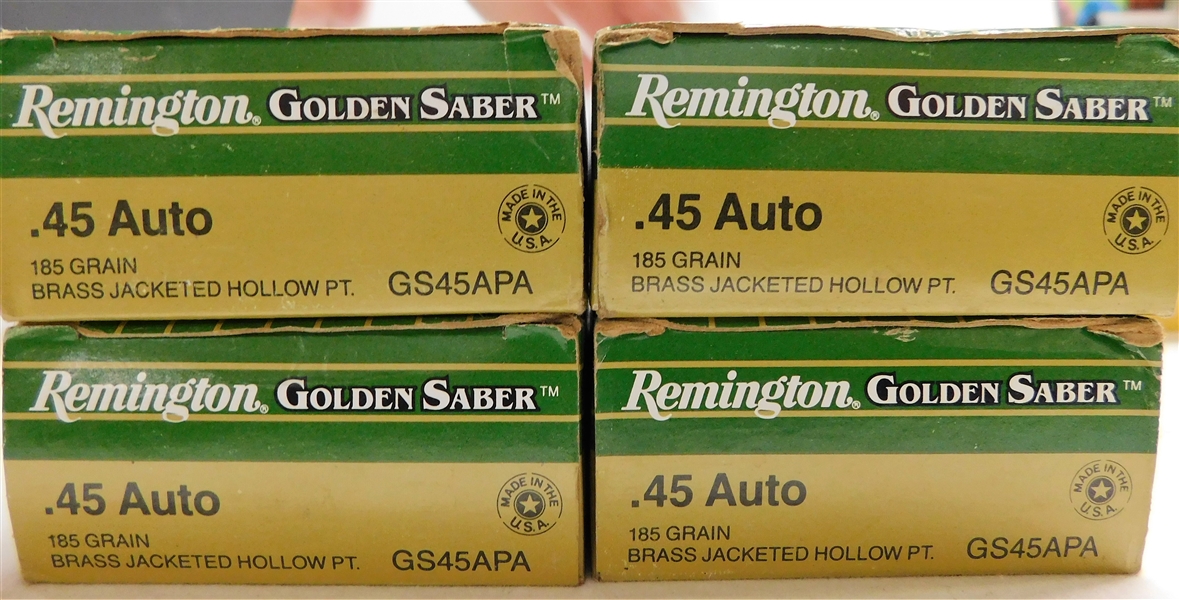 4 Boxes of 25 - Remington Golden Saber .45 Auto  Bullets