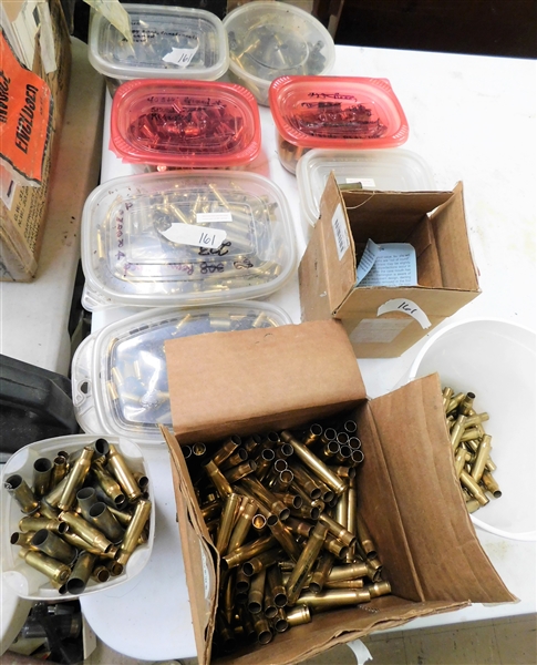 Lot of Empty Shell Casings of Assorted Caliber including .223, .375 H&H Mag, 5.6 mm, .40S&W, 9mm Primed, Etc. 