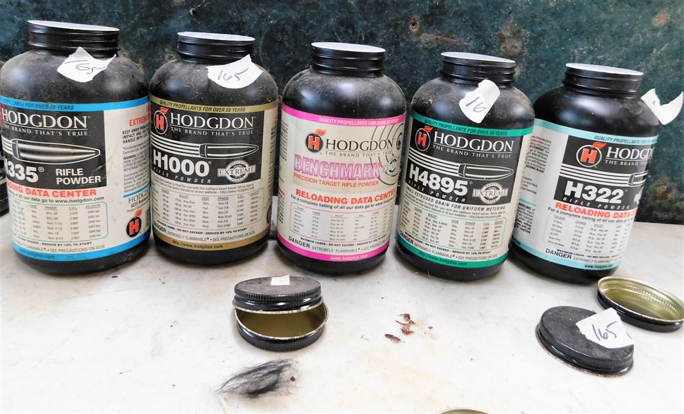5 Unopened Canisters of  Hodgdon Rifle Powder - H1000, H335,H4895, H322, and Benchmark