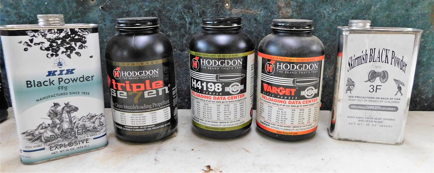 2 Tins of  Black Powder, and 3 Canisters of Hodgdon Rifle Powder - All Unopened