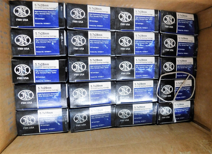 20 New Boxes of 50 5.7 x 28mm 40gr Hornady V. Max Bullets - 1000 Rounds