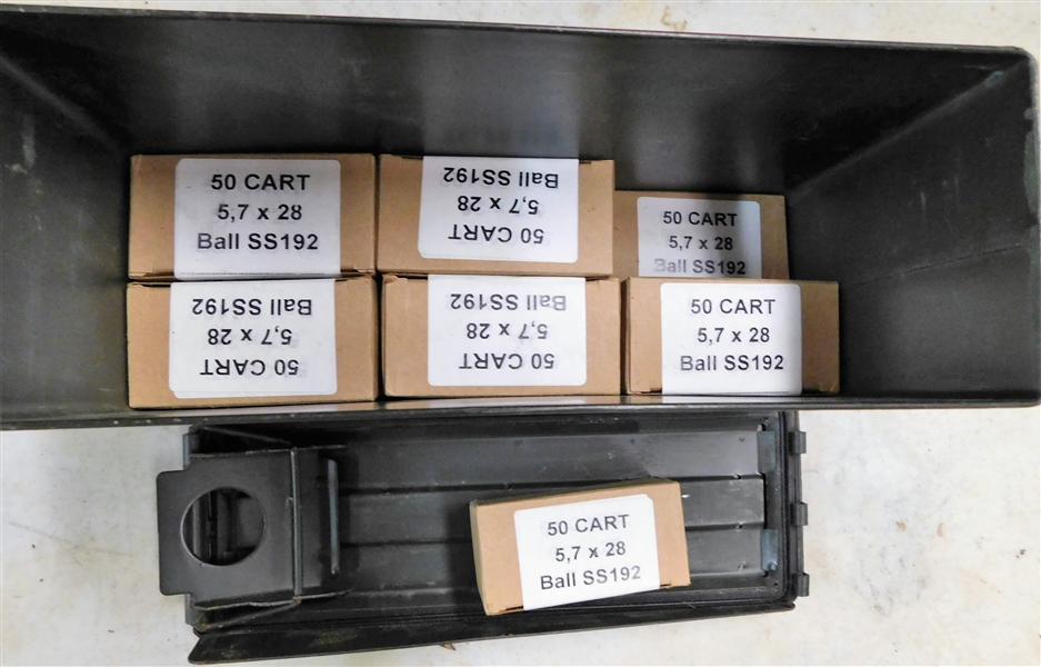 12 New Boxes of 5.7 x 28 Bullets in Metal Ammo Can - 600 Rounds Total 