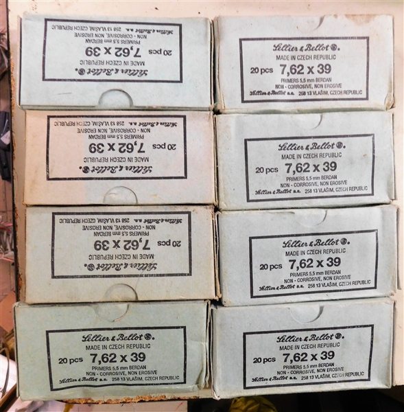 8 Unopened 20 Round  Boxes of 7.62 x 39mm Bullets 