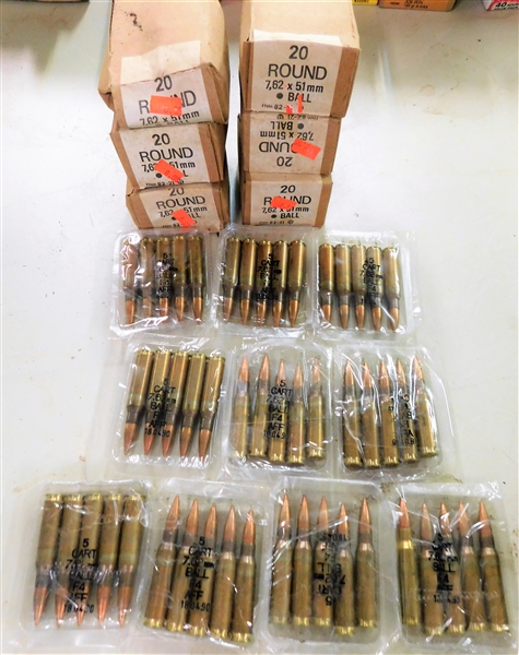 170 Rounds of 7.62 mm Ball F4 Bullets in Original Plastic / Cardboard Packaging