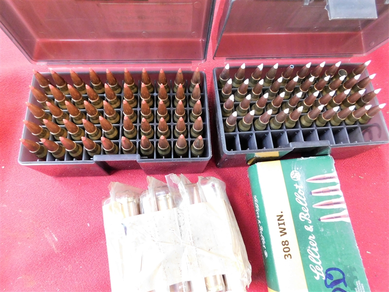 50 Rounds of .308 AFF 80 Grain, 20 Round Box of  .308 Win, 50 .308 LC Brass Rem 91/2 with Red Tips, and 50 .308 165g Nossler Accubond
