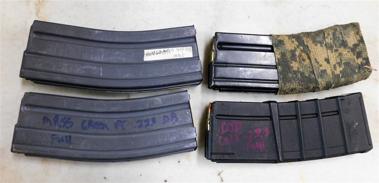 4 Rifle Magazines with Bullets - .223 and 5.56 - 3 Metal and 1 Plastic