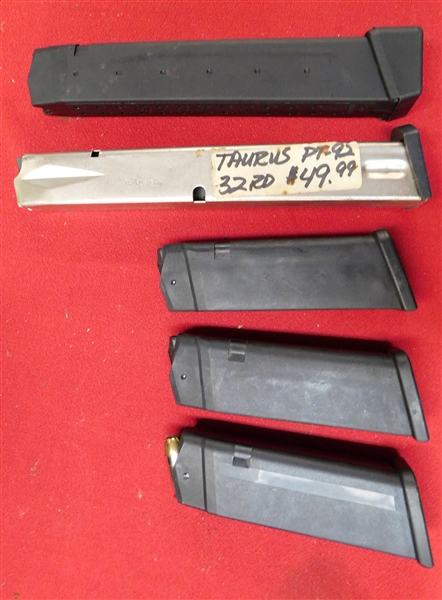 3 Glock .45 10 Round Magazines, 1 Glock .45 27 Round Magazine, and Other Labeled Taurus PT-92 32 Round