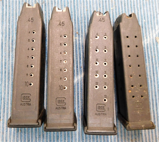 4 Glock Magazines - (2) 45 cal. 10 Round, 1 45mm 13 Round, and Other 16 Round