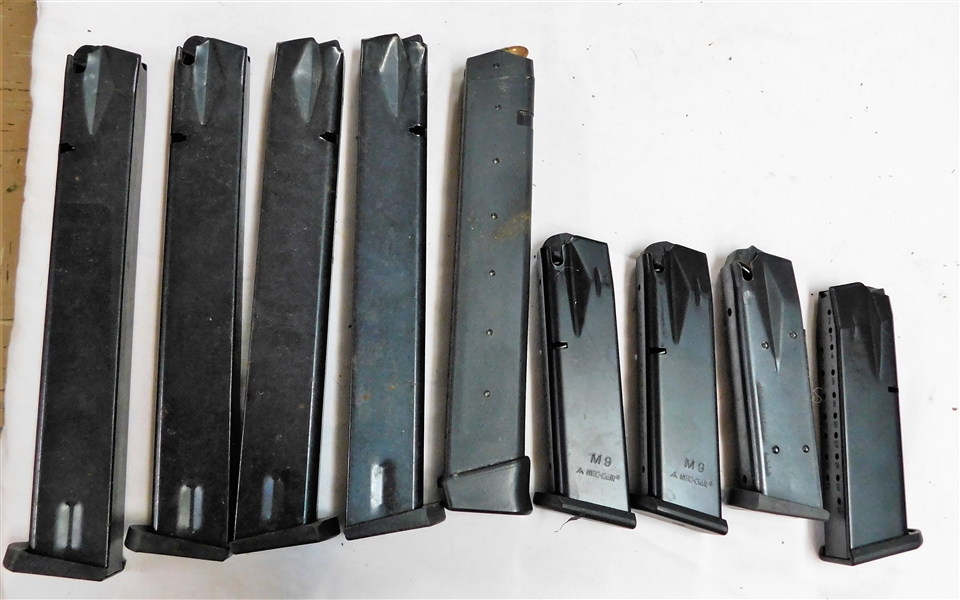 9 Magazines including 3 M9, Glock 9mm 30 Round and 5 Others with NO Markings