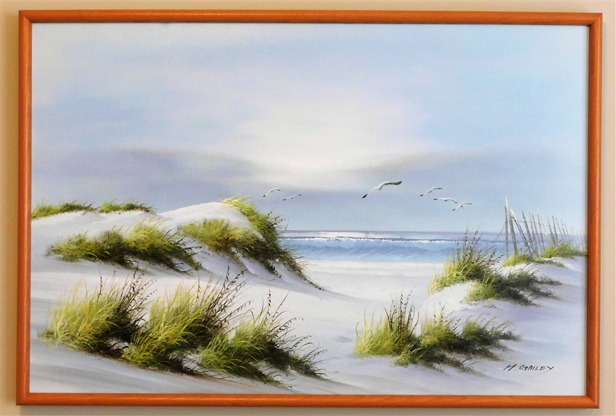 H. Gailey Oil on Canvas Painting of A Beach Scene- Framed 25" by 37"