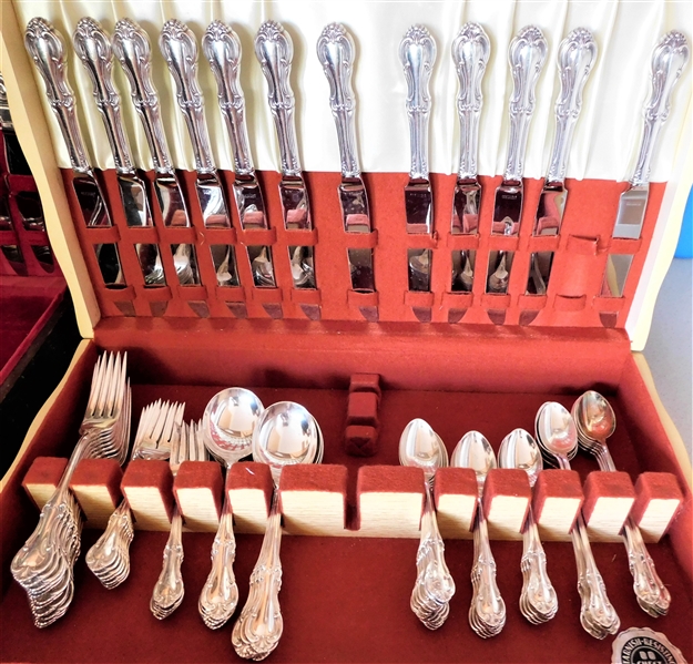 72 Pieces of International Sterling Silver "Joan of Arc" Flatware - 12 6 Piece Place Settings including Dinner and Salad Forks, Tea, Soup, and Iced Tea Spoons, and Knives - "S" Monogram - 2531.2 Grams