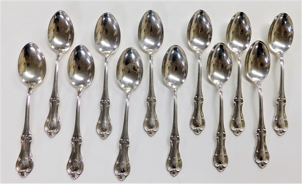 12 International Sterling Silver "Joan of Arc" Tea Spoons - 5 3/4" - "S" Monogram - 372.8 Grams