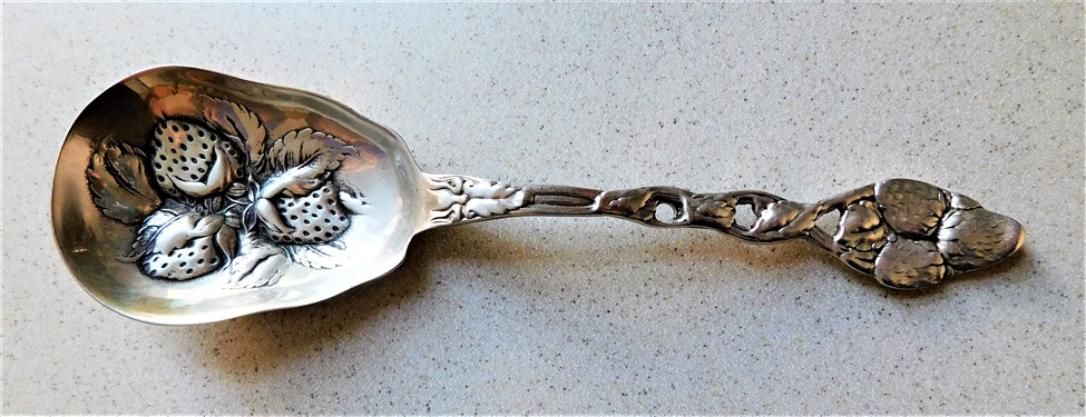 Sterling Silver Strawberry Spoon 9" - 111.1 Grams 
