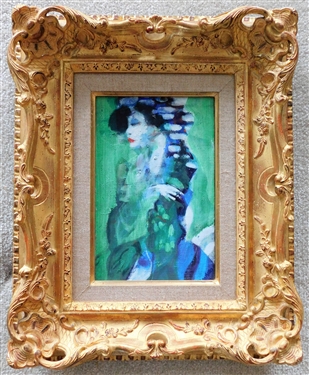 Artist Signed Painting on Canvas of Woman - Frame Measures 16" by 13 1/2" - Canvas Measures 10" by 6" - See Photo for Signature