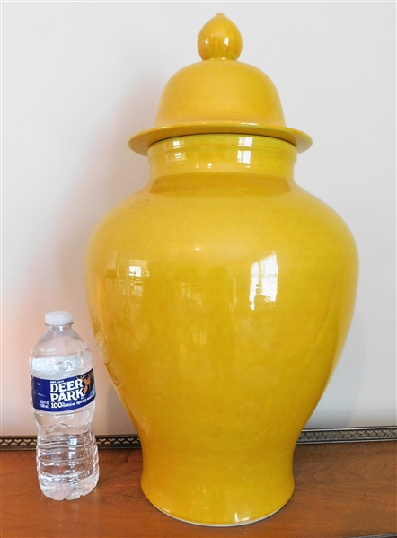 Large Mustard Yellow Lidded Urn - 20" Tall