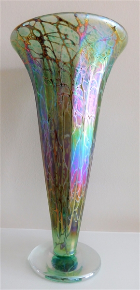 Beautiful Artist Signed and Dated 2008 Iridized Vase 10 1/2" tall