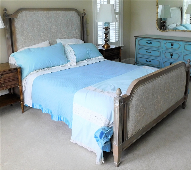 Beautiful Ethan Allen Upholstered Queen Size Bed with Bedding including Atkinson Merino Wood Blanket