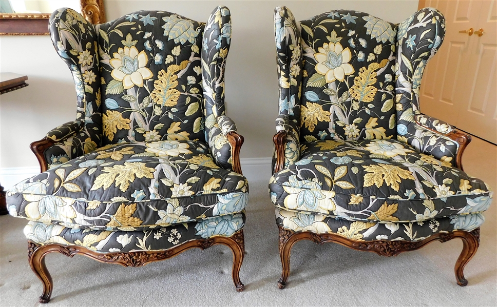 Pair of French Provincial Style "Yale R. Burge Antiques and Reproductions" Wing Back Chairs - 39" tall 30" by 35"