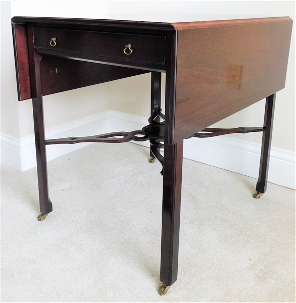 Saybolt Cleland Mahogany Drop Leaf Table with Dovetailed Drawer and Faux Drawer - Closed Measurements 28" 24" by 29 1/4"