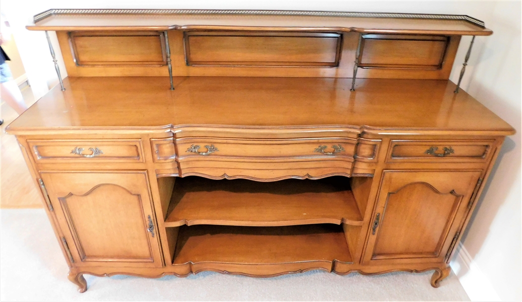 French Provincial Style Server with Brass Gallery 3 Drawers and Locking Drawers - 47 1/2" 81" by 21"
