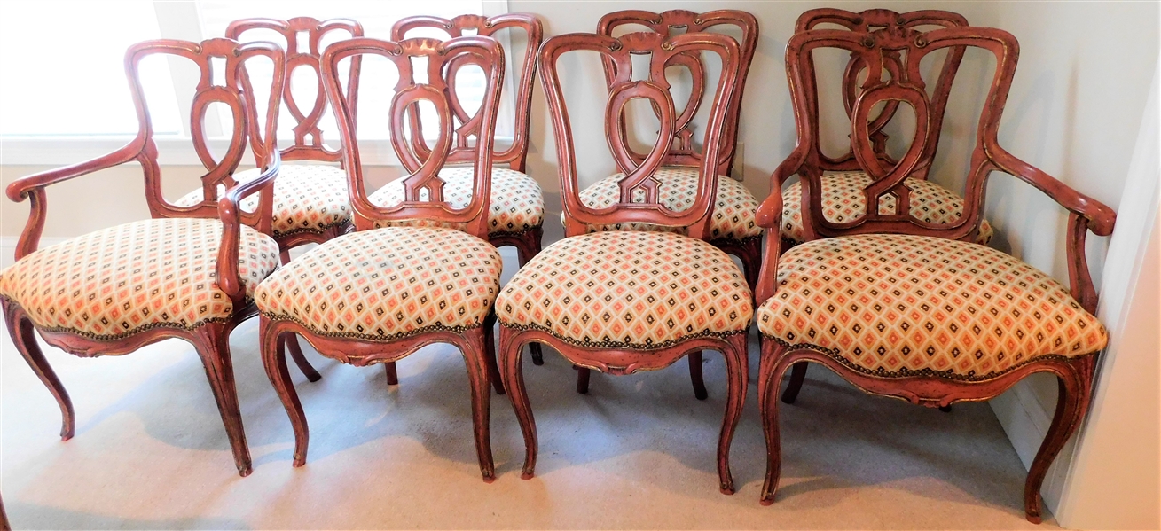 Set of French Provincial Style Dining Chairs - 2 Captain Chairs - Remade and Renovated by Louis Cataldo New York 
