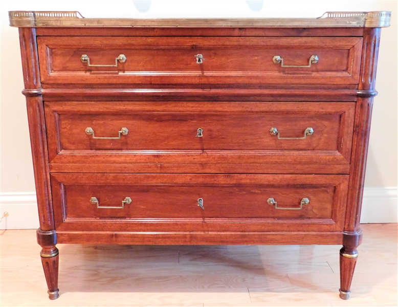 Richard Carleton Limited 3 Drawer Marble Top Commode Chest with Brass Gallery, Dovetailed Drawers - 32 1/2" tall 38" by 18"