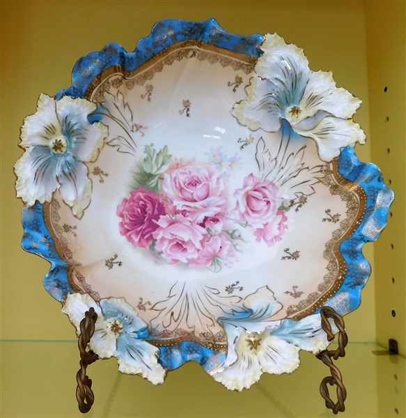 RS Prussia Hand Painted Floral Bowl - 10 1/2" Across 3" tall