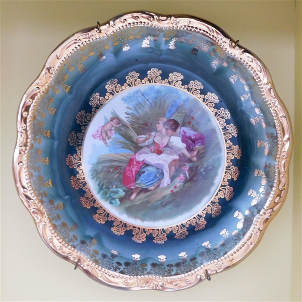 Hand Painted Porcelain Bowl with Couple and Cupid - 11 3/4" Across