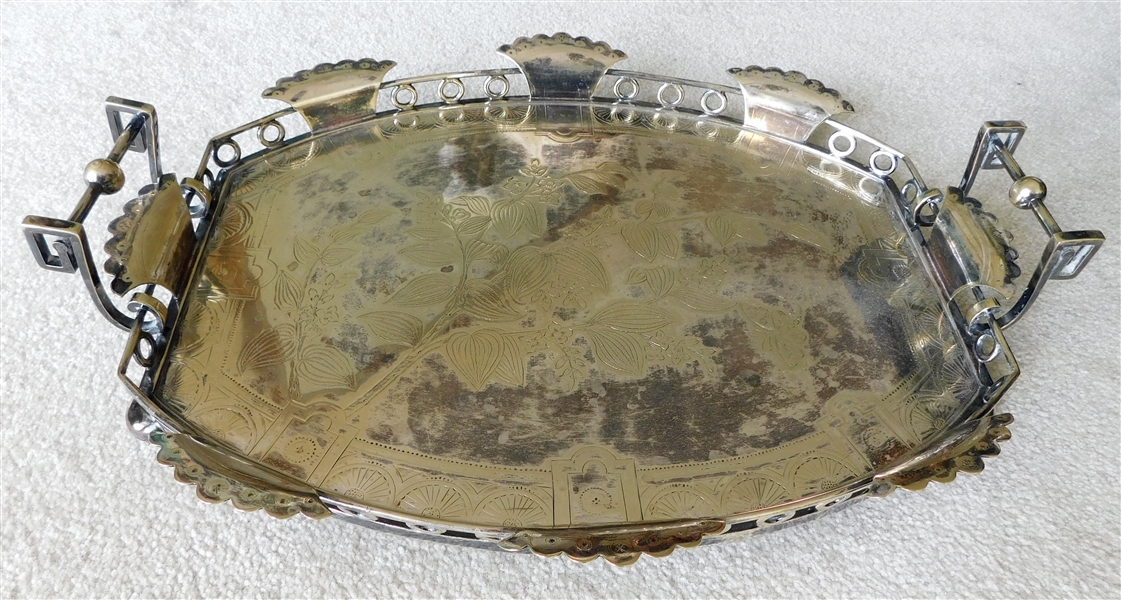Very Nice Silverplate Tray with Embossed Leaves and Butterflies - 18" Handle to Handle 14" Across