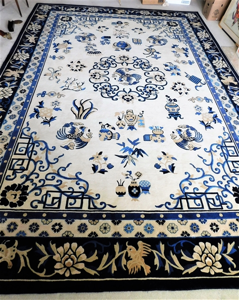 Ethan Allen "Chinese Medallion" Ivory/Blue Wool Rug - Handmade in India - 142" by 911"