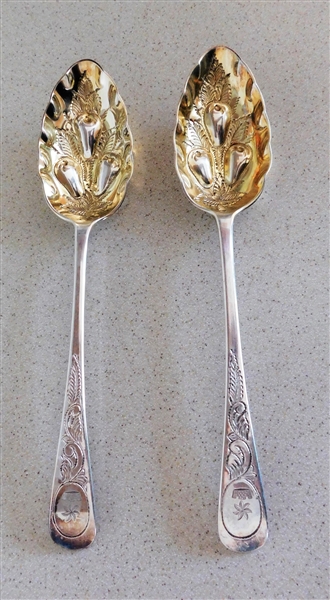 2 Hallmarked Sterling Silver Fruit Spoons - 9" long - 168.1 Grams