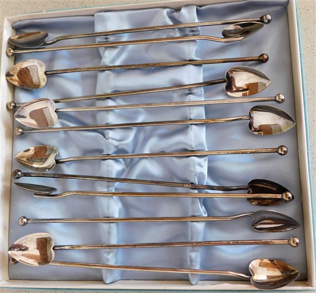 12 Sterling Silver Cocktail Stirrer Straws in Fitted Box 