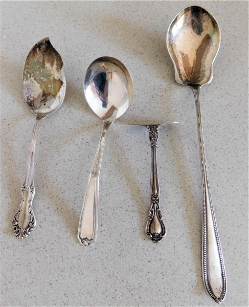 4 Sterling Silver Items including Food Pusher, Long Spoon, and Small Ladle - 116.7 Grams