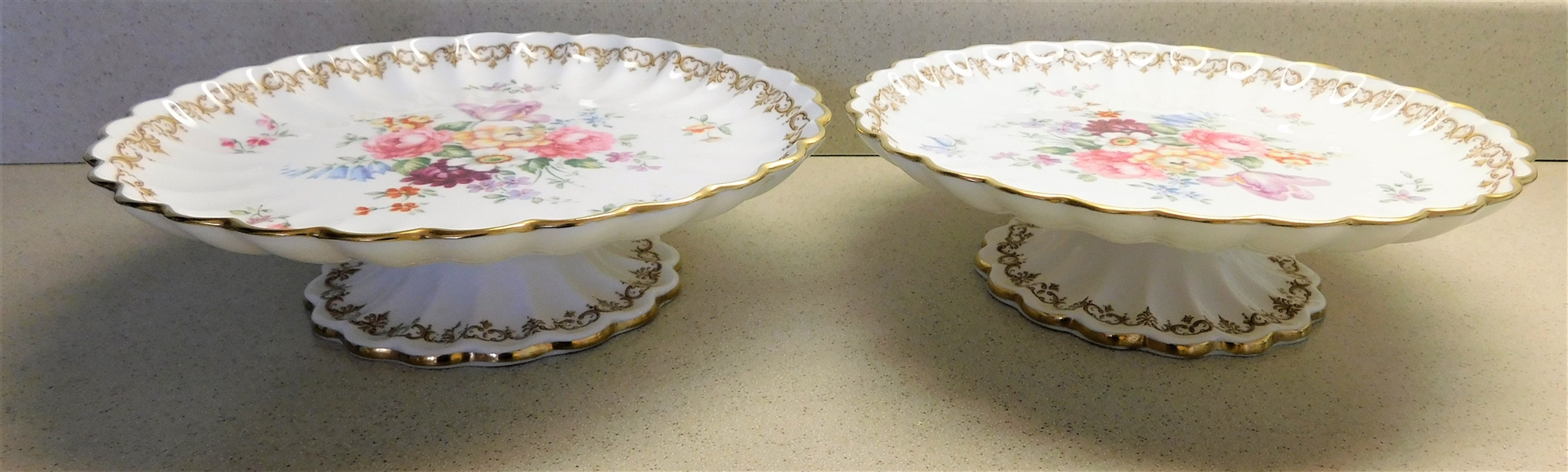 Crown Staffordshire England "England Bouquet" Footed Pastry Servers - 8 1/4" across 2 1/2" tall 