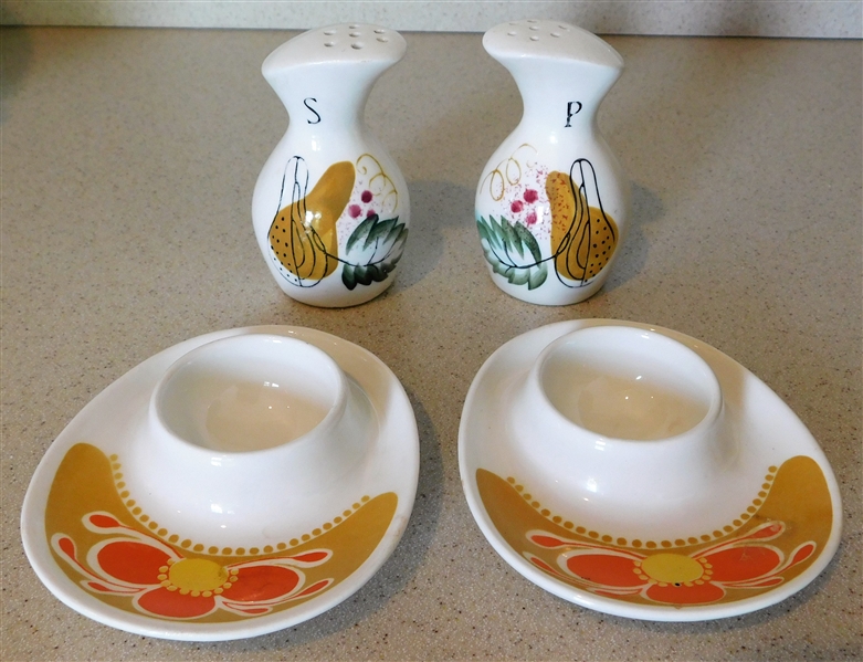 2 Figgjo Flint Norway Egg Holders and Pair of Salt and Pepper Shakers 