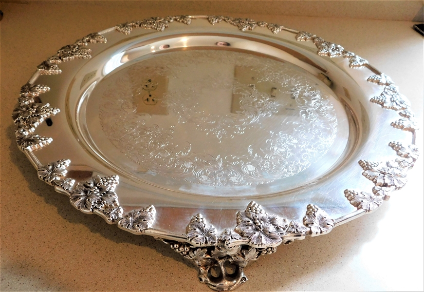 International Silver Plate Footed Cake Plate with Grapes - 16" across 1 1/4" tall 