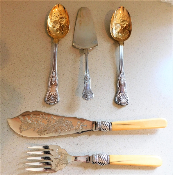 Lot of Silverplate Serving Pieces including  3 Pieces of Sheffield England and 2 Bone Handled Pieces 