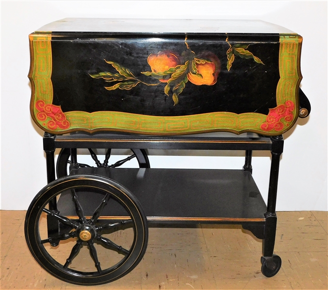 Beautiful Hand Painted Fruit and Floral Tea Cart with Drawer - 30" tall 28" by 21" not including Handle