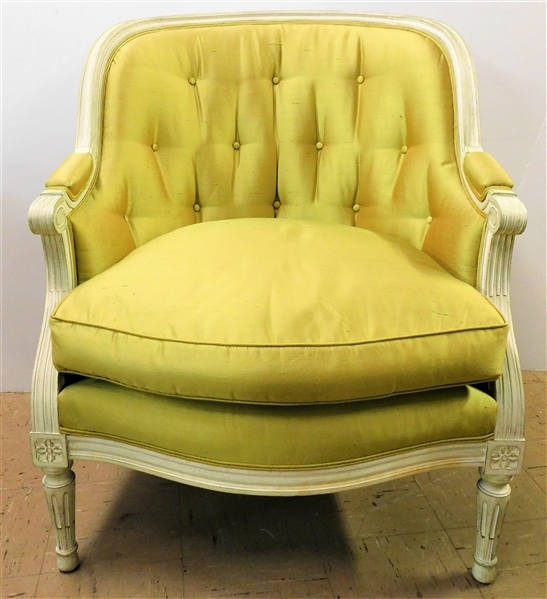 Beautiful Chartreuse Raw Silk Arm Chair - Curved Back - 35" tall 29" by  21"