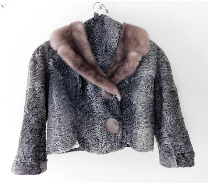 Gray Mink and Shearling Reversible Jacket with Extra Collar - Size Small 