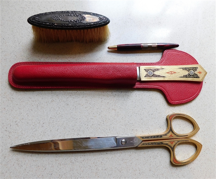 German Scissors and Letter Opener, Sterling Mounted Brush, and Schaeffer Pencil - Monogrammed