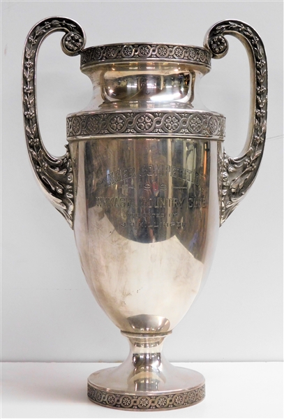 Massive Gorham Sterling Silver 1919 New Rochelle New York Golf Club Trophy #1158A, 4 1/2 pints, Engraved "Ringer Competition, 1919, WYKAGYL COUNTRY CLUB"- 12" tall 1503.2 grams total weight