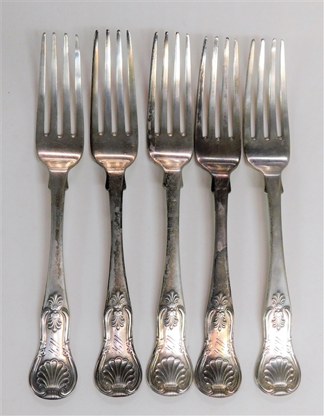 5 Scottish Silver Dinner Forks - Kings Pattern - Edinburg, Scotland, 1831 - James Howden Co.  - Monogrammed M.K. - 8" long - 314.6 grams