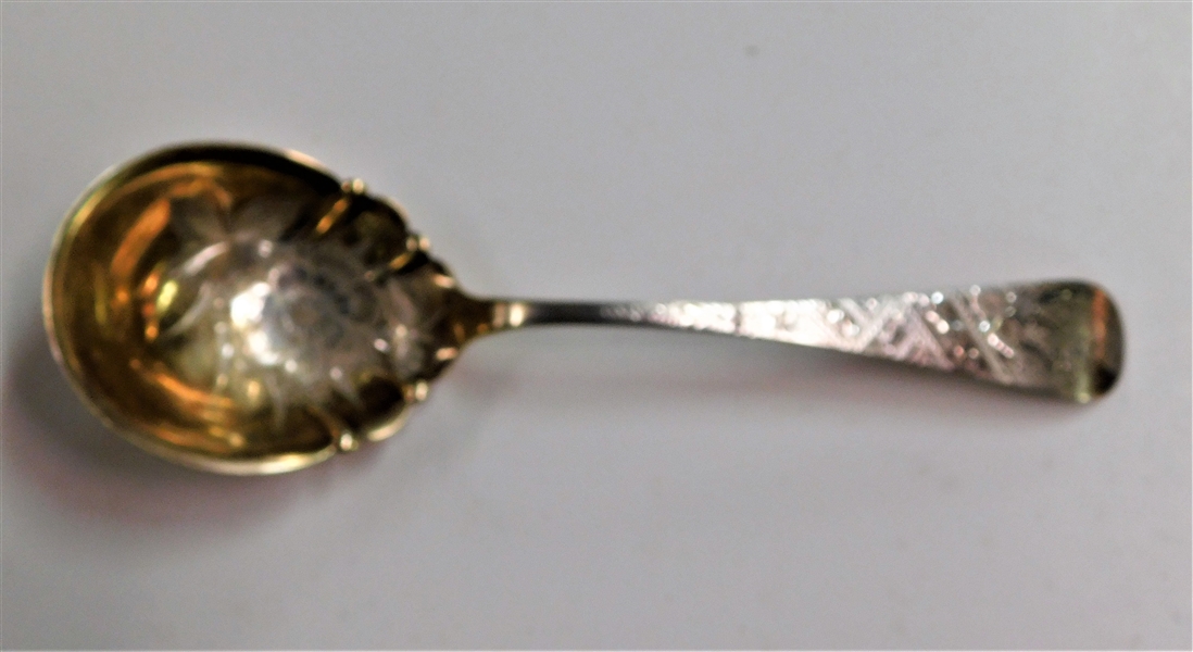 1870s American Sterling Silver Bright Cut Berry Server Marked Sterling - 9 1/2" long 86.5 grams