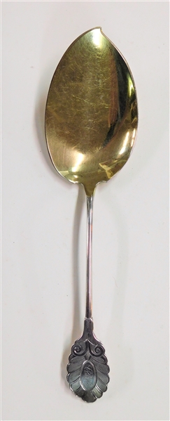 R&W Wilson, Philada Sterling Silver Serving Piece - Gilt Blade - Leaf Shaped Terminal - Monogrammed - 10" long - 82.7 grams