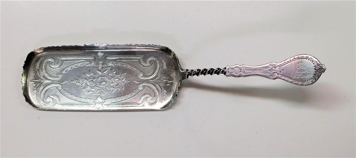 American Coin Silver Crumber Ornate Floral Engraving - Stamped A. Col - Engraved Handle "R" - 12" long - 156.2 grams
