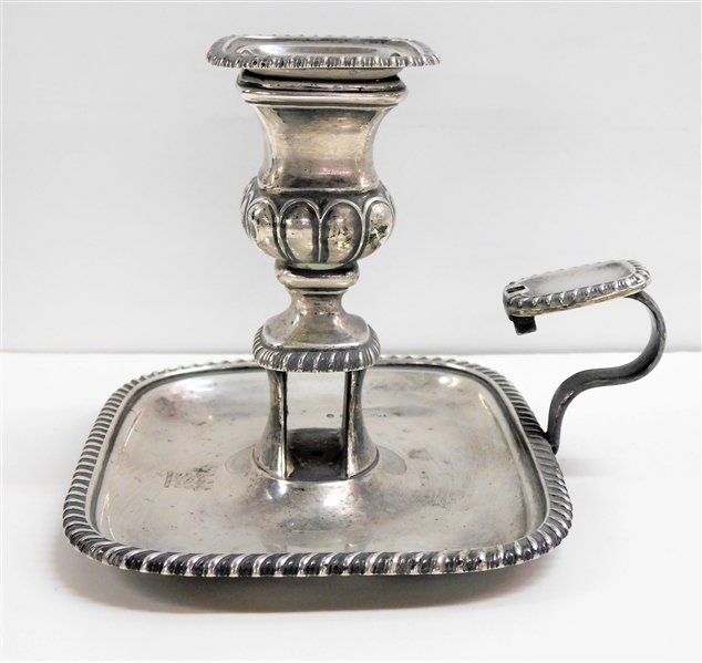 Sterling Silver Hallmarked Chamberstick Candle Holder- 4 1/2" tall 6" by 4 1/2" - 322.9 grams