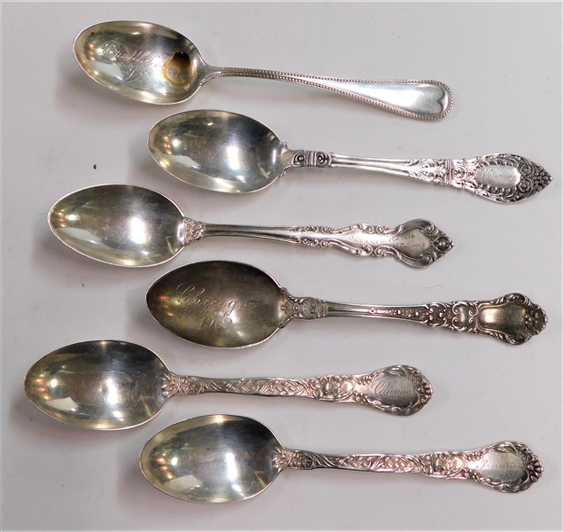 Group of 6 Continental Sterling Silver Souvenir Spoons - 150.8 Grams