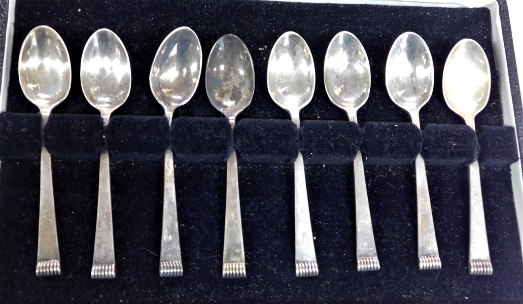 Set of 8 Sterling Silver Coffee Spoons in Fitted Case, Sheffield England - 3 3/4" long - 79.2 grams
