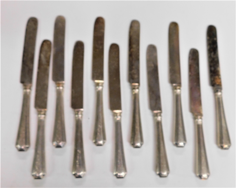 Set of 11 Durgin Sterling Silver Handled "Fairfax" Dinner Knives - Monogrammed 